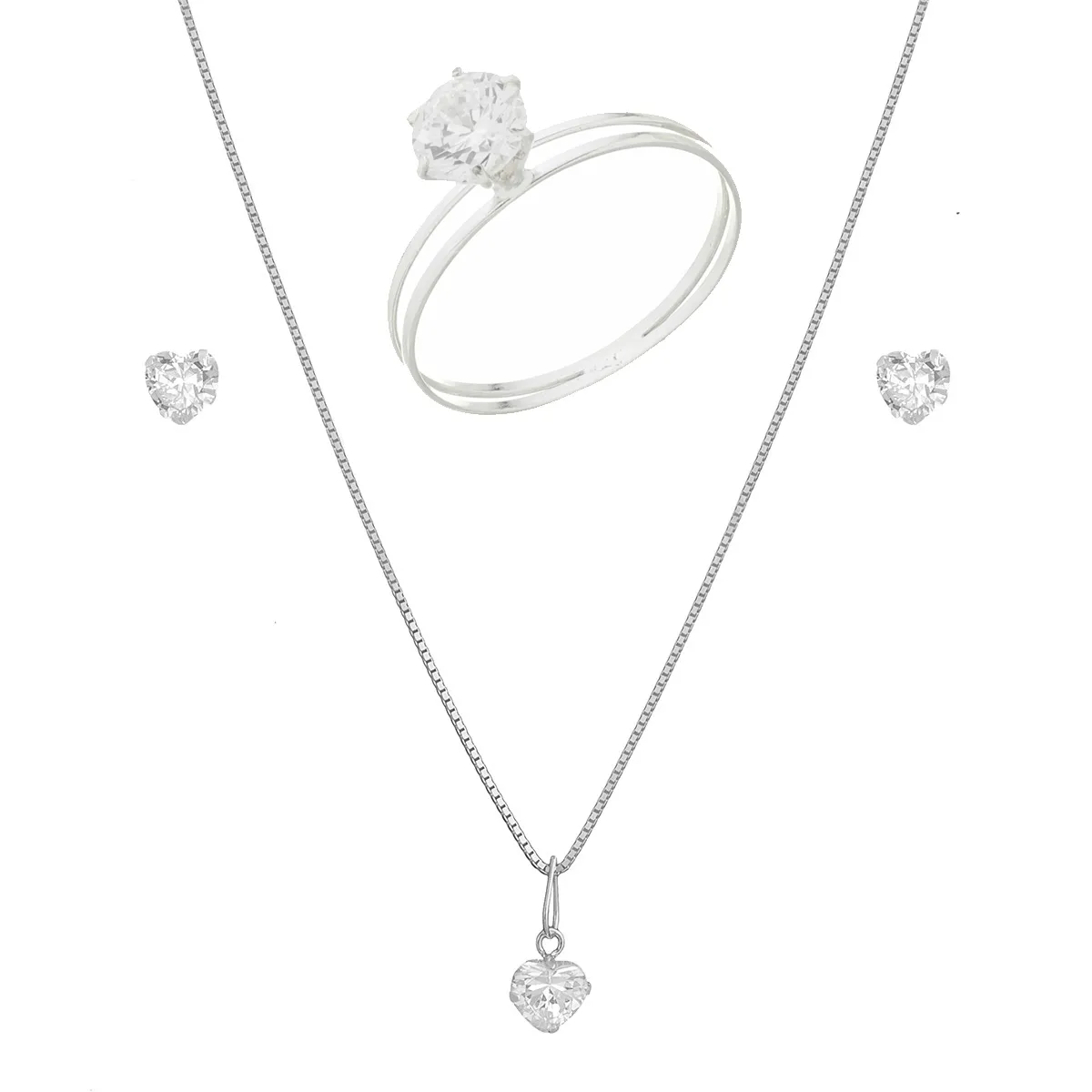 Trio Solitário Real – Conjunto Completo Ouro 18k e Zircônia Premium